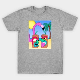 Funny Pink Flamingo and Tiki Drink - Summer Vibes T-Shirt